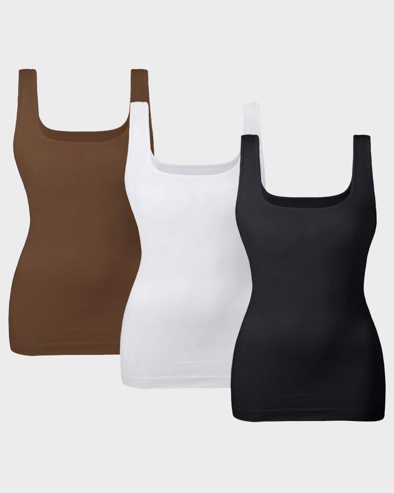 Seamless Tummy Control Shapewear Tank Tops - Slimming Square Neck Shapewear