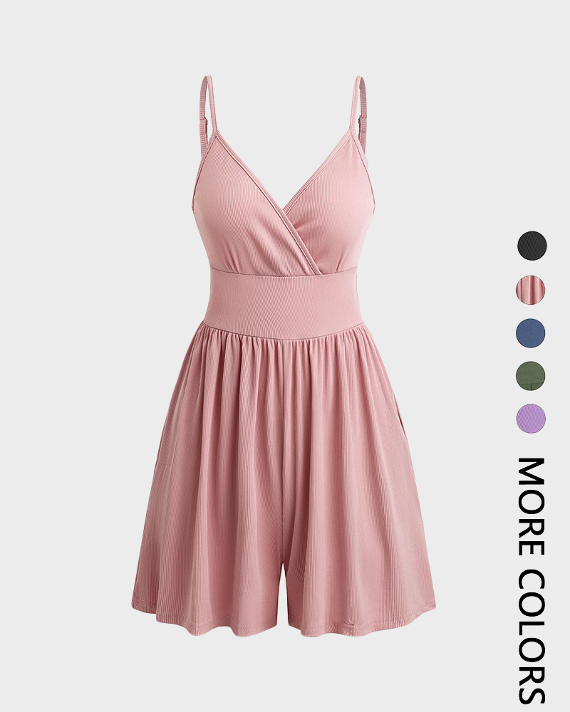 Women's Knitted Backless Cami Romper Adjustable Spaghetti Strap Wide Leg