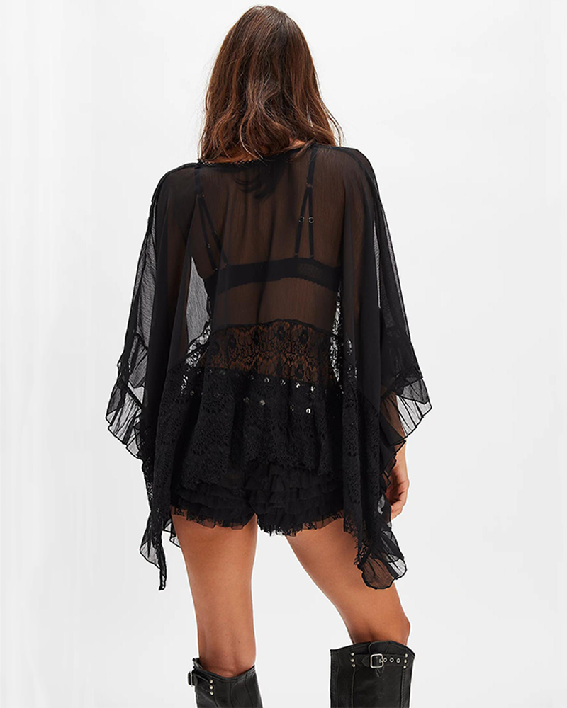 Women's V Neck Poncho Top Batwing Sleeve Solid Color Loose Fit Blouse