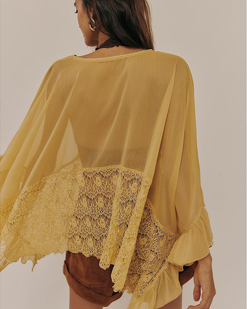 Women's V Neck Poncho Top Batwing Sleeve Solid Color Loose Fit Blouse