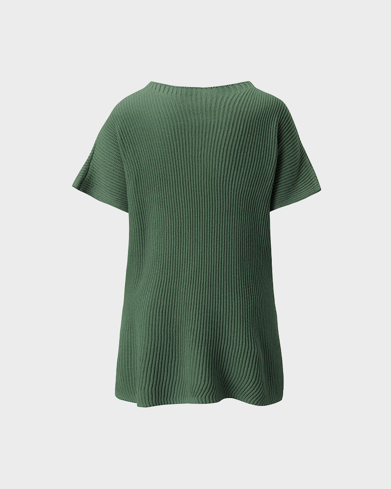 Summer Vibes Oversized Ribbed Crew Neck Knit Top with Side Slit