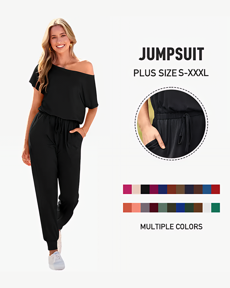 Women's Plus Size Off Shoulder Elastic Waist Loose Minimalist Jumpsuit Casual Lightweight Romper