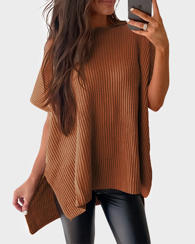 Summer Vibes Oversized Ribbed Crew Neck Knit Top with Side Slit