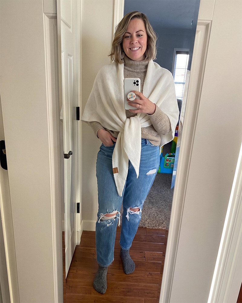 Soft Knitted Wrap Shawl Thick Warm Knotted Detail Cover-Up