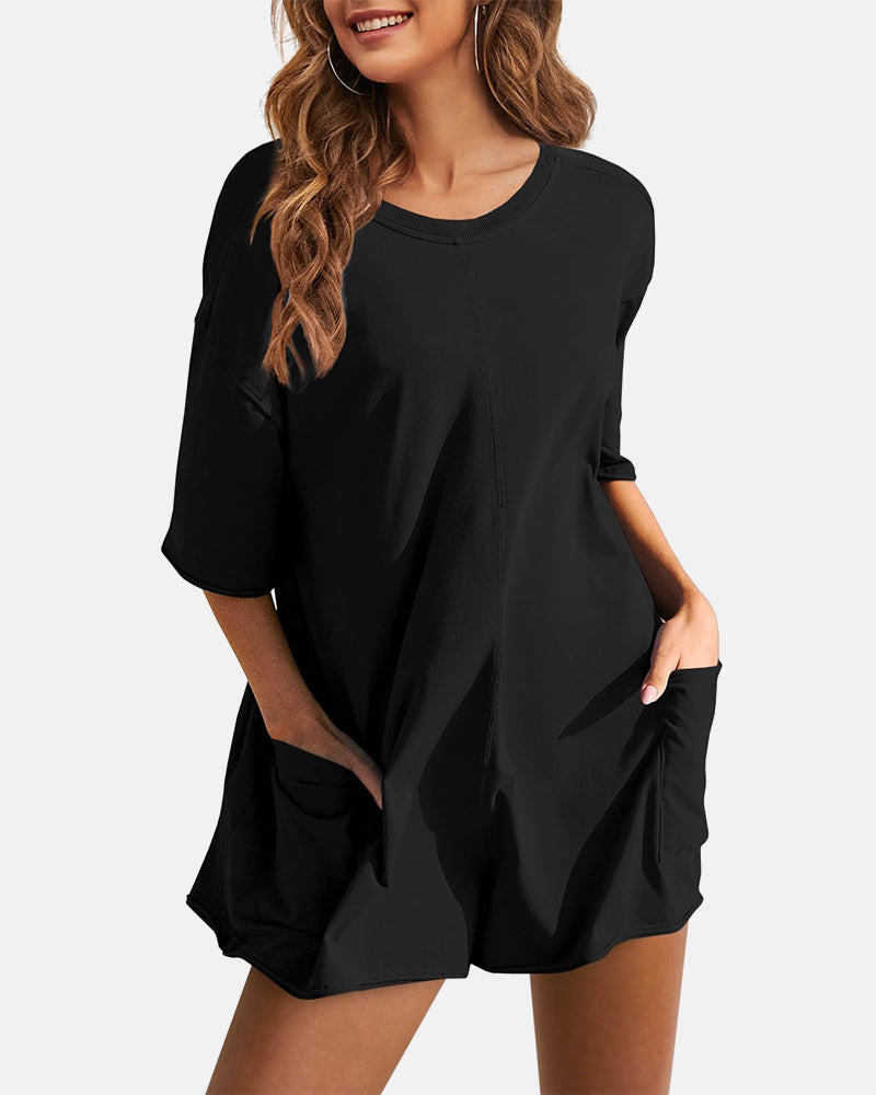 Women's Casual Short Sleeve Oversized Athletic Reversible Romper