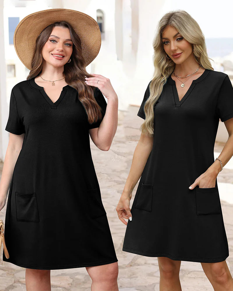 Casual Summer Dress: V-Neck Short Sleeve Beach Essential