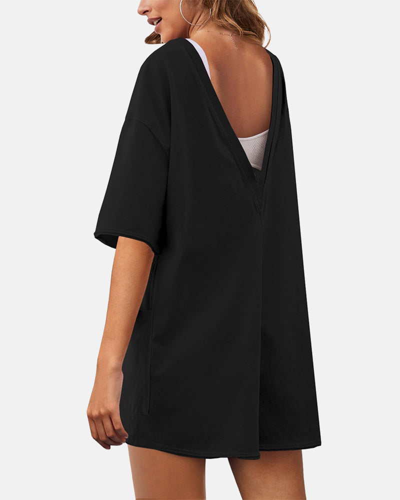 Women's Casual Short Sleeve Oversized Athletic Reversible Romper