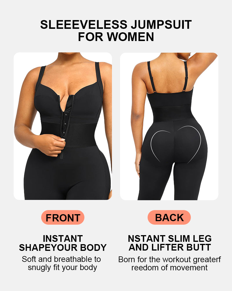 Zipper Shaping Jumpsuit Tummy Control Waist Band One Piece Yoga Bodysuit Activewear