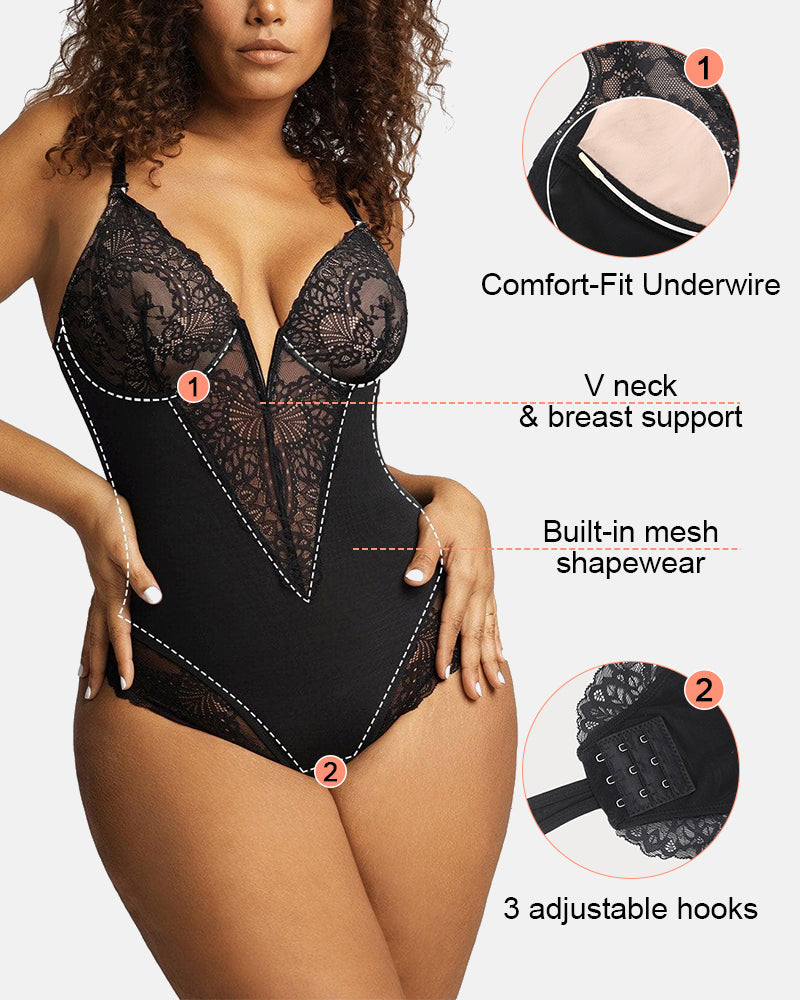 Lace Deep V Seamless Tummy Control Bodysuit