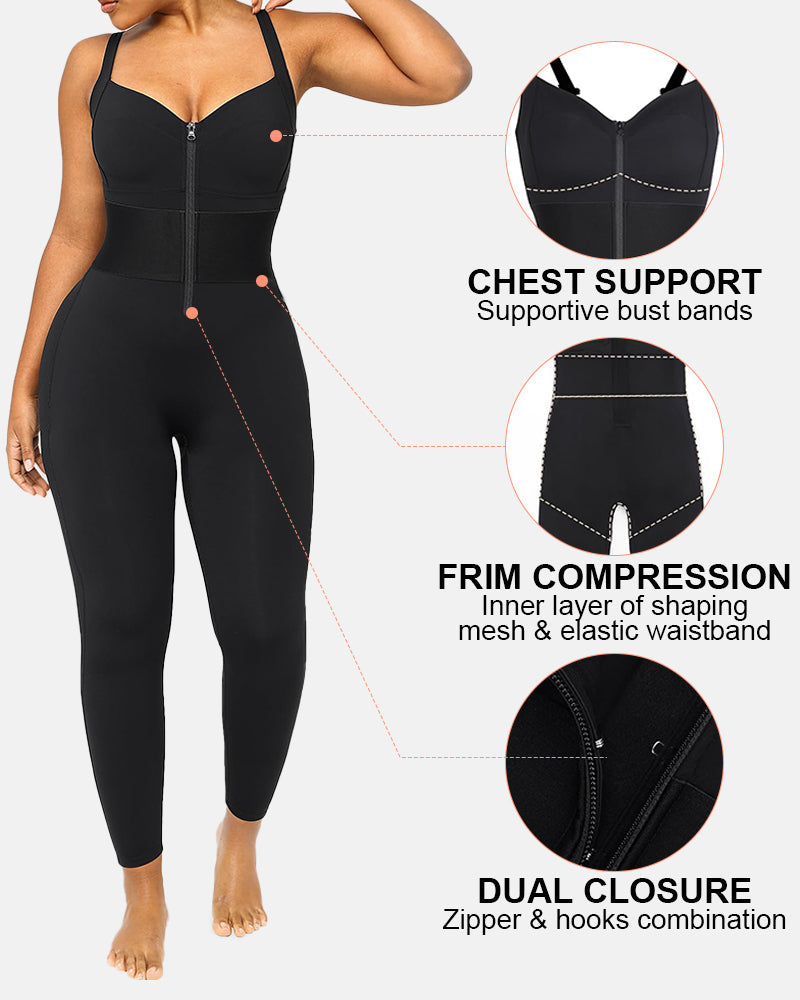 Zipper Shaping Jumpsuit Tummy Control Waist Band One Piece Yoga Bodysuit Activewear