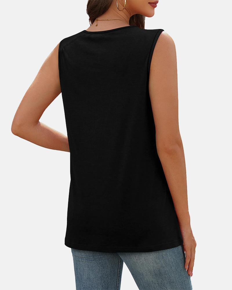 Summer Button Down V Neck Sleeveless Loose Fit Fashion Top