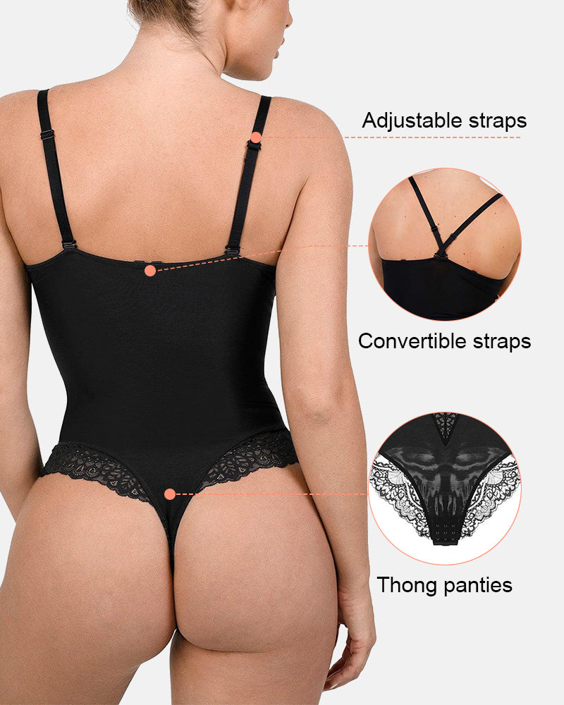 Lace Deep V Seamless Tummy Control Bodysuit