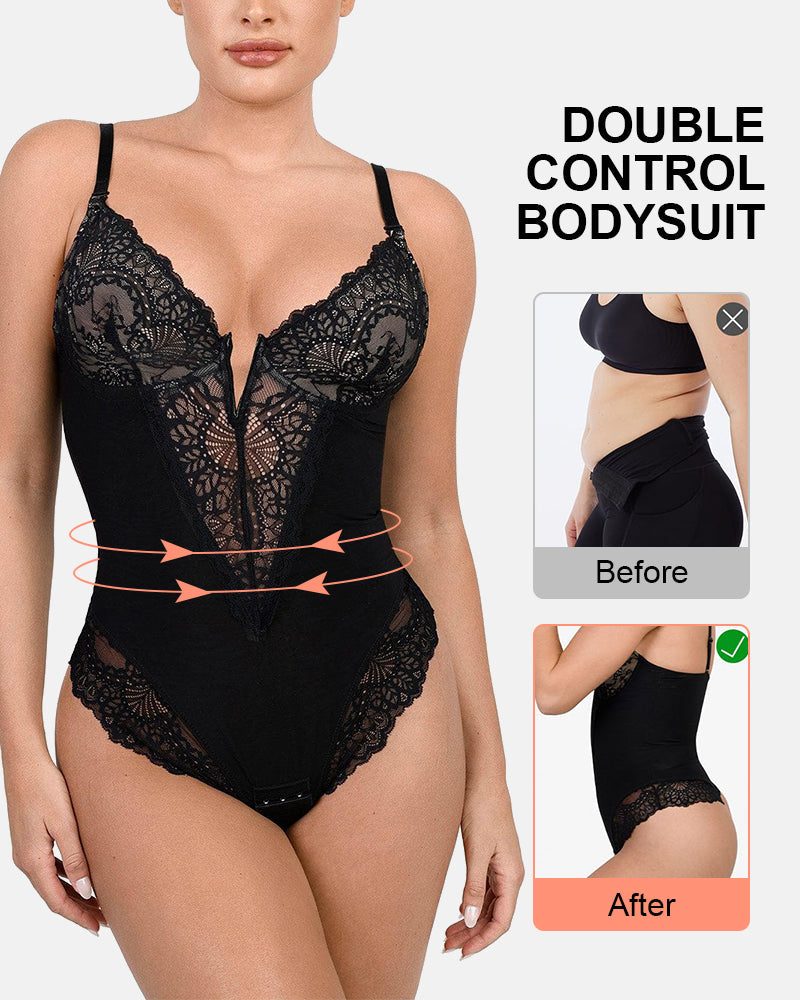 Lace Deep V Seamless Tummy Control Bodysuit