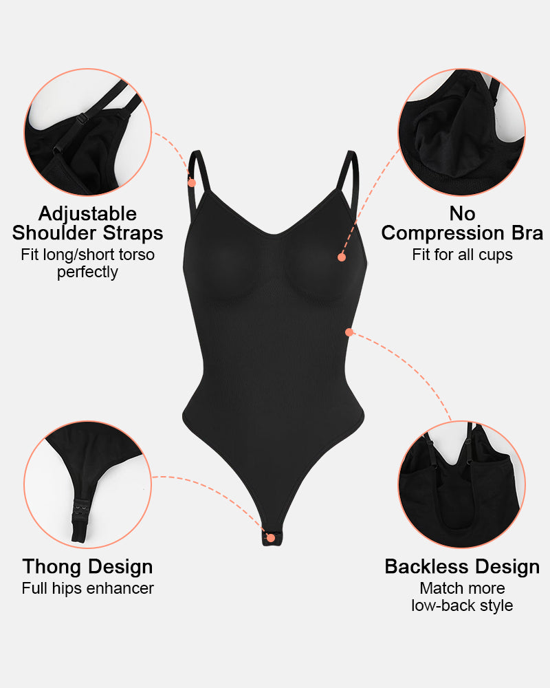 Seamless Thong V Neck Breathable Sculpting Bodysuit