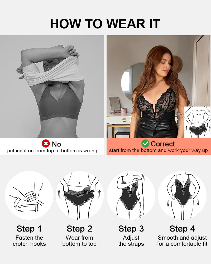 Lace Deep V Seamless Tummy Control Bodysuit