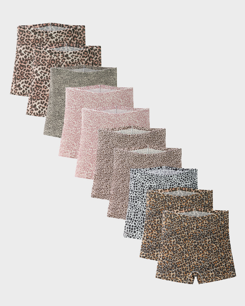 Leopard Print Seamless Boyshorts Mid-Waist Panties Set (10 Pack)