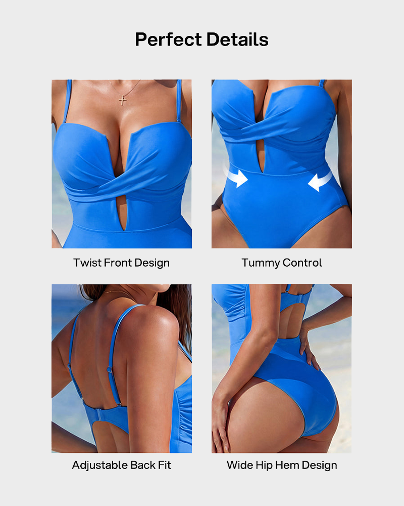 Lace Up Wrap Front V Neck Tummy Control One Piece Swimsuit