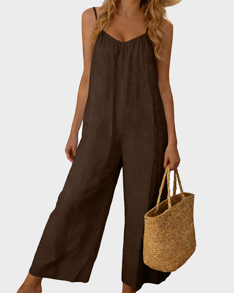 Strappy Backless Wide Leg Romper with Pockets Sleeveless Tie Back Loungewear