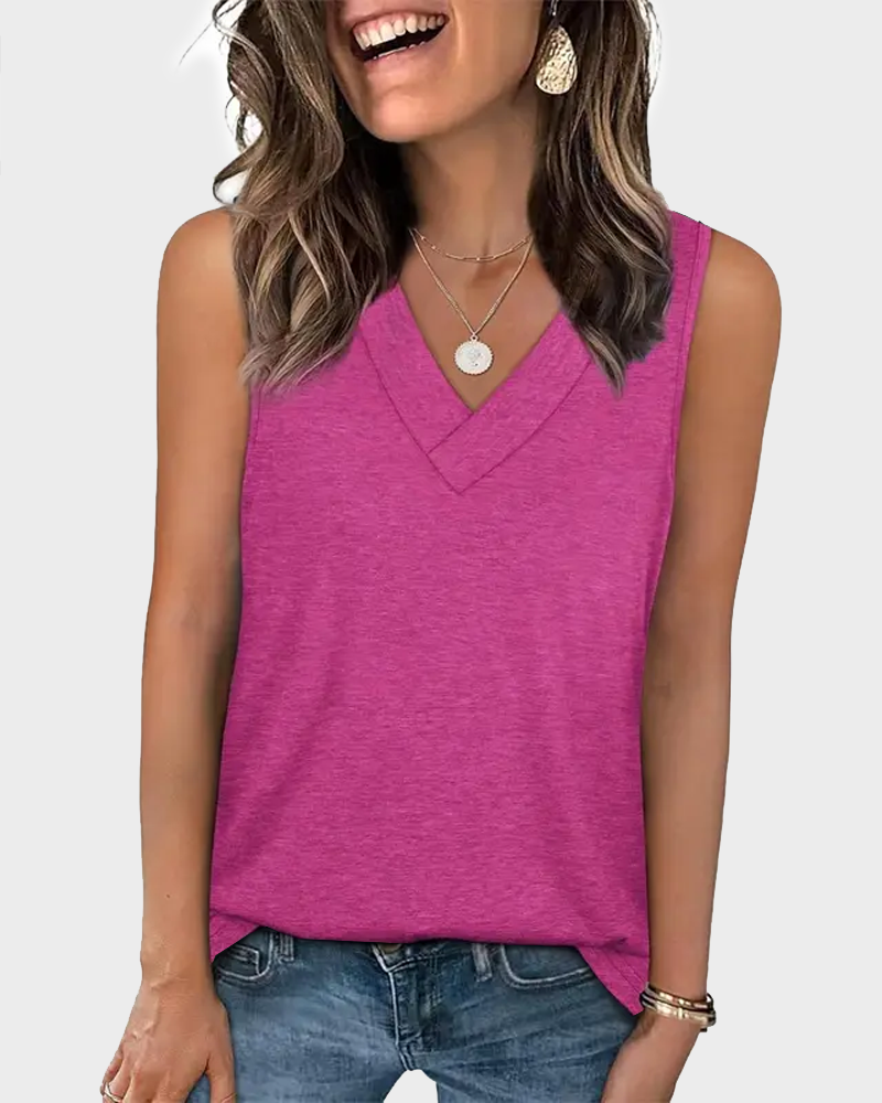 Summer V Neck Sleeveless Tank Top Trendy Basic Tee