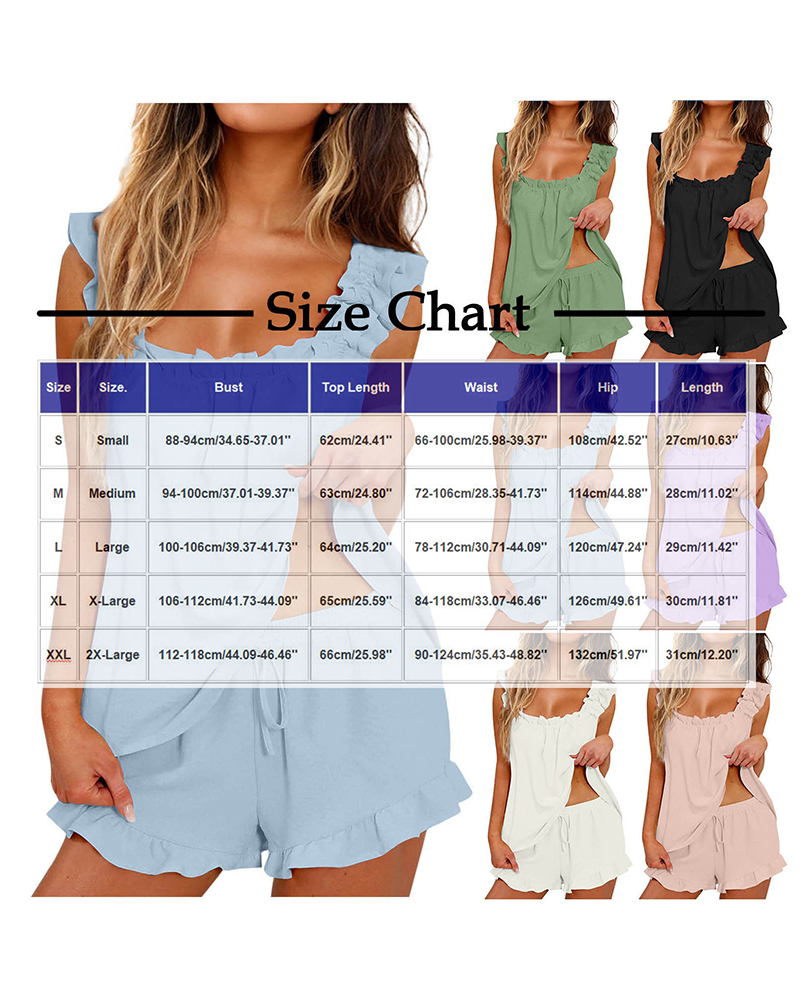 Women's 2-Piece Pajama Set: Ruffle Trim Top & Shorts