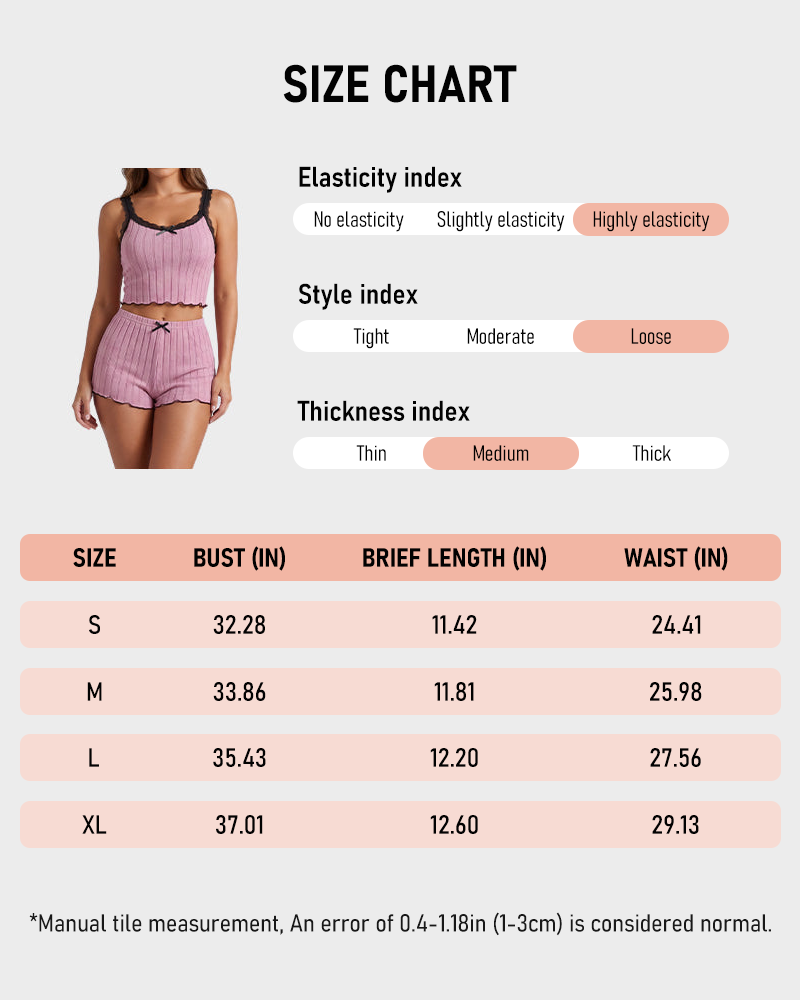 Women's Spaghetti Strap Striped Pajama Set & Ribbed Lace Trim Cami Shorts Set
