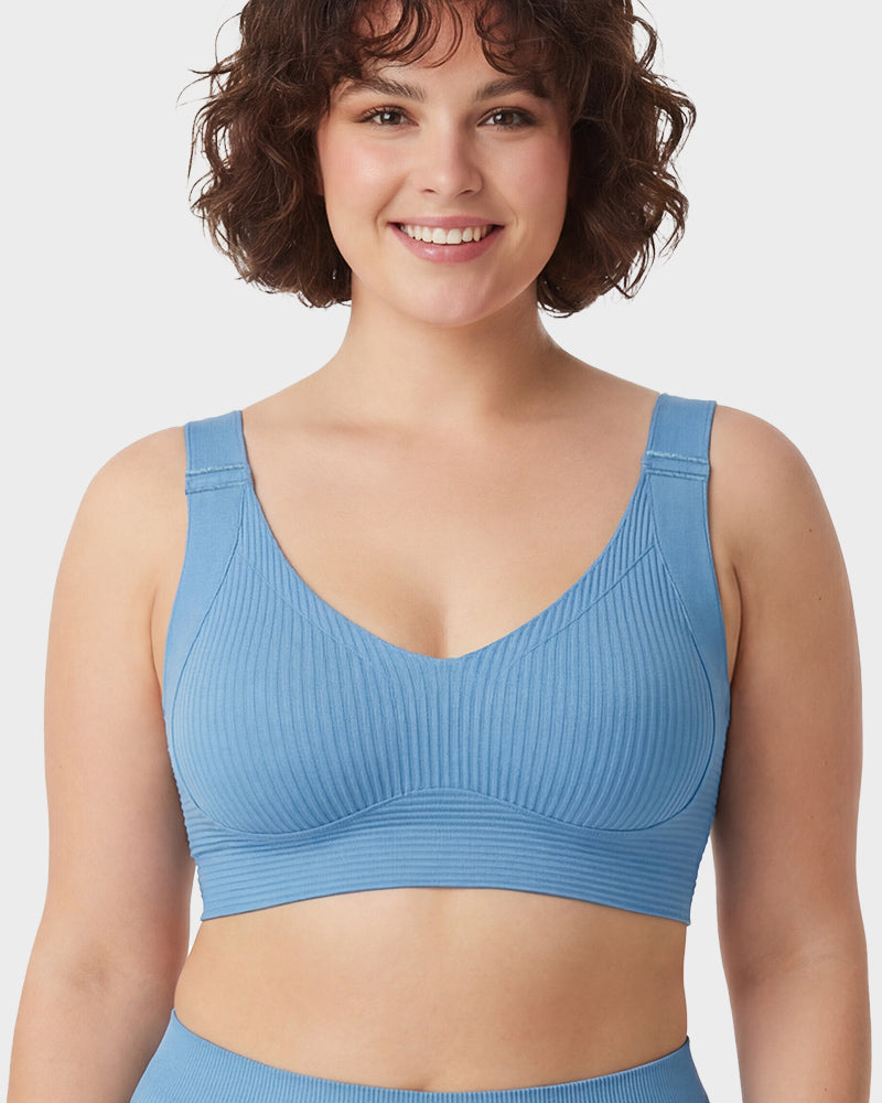 Women's Solid Ribbed Push Up Soft Breathable Wireless Bra