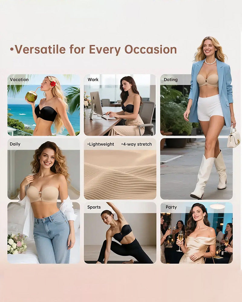 Strapless Front Closure Push Up Padded Non Slip Wireless Seamless Jelly Bra