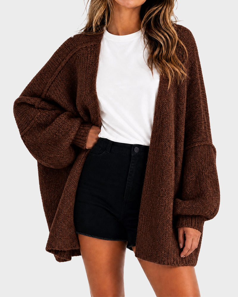Lightweight Oversized Lantern Sleeve Sweater Open Front Knit Cardigan