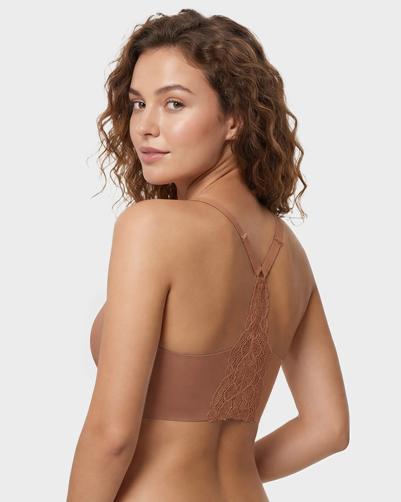 Lace Jelly Bralette Wireless Seamless Deep V Padded Everyday Bra