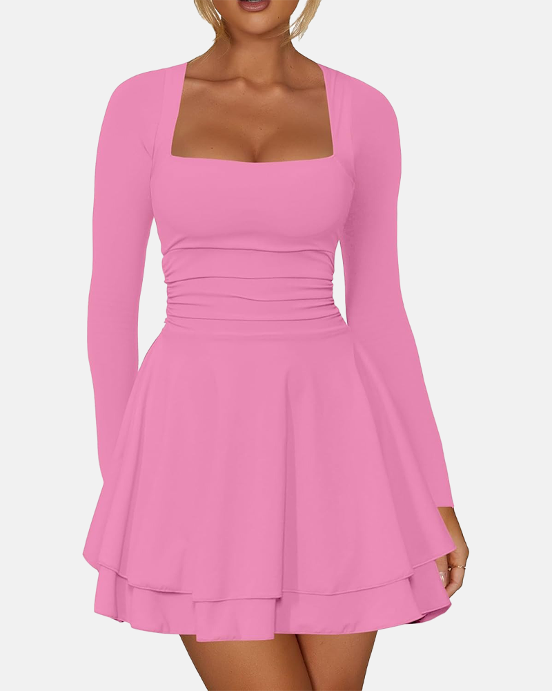 Square Neck Ruffle Hem Corset Party Mini Dress