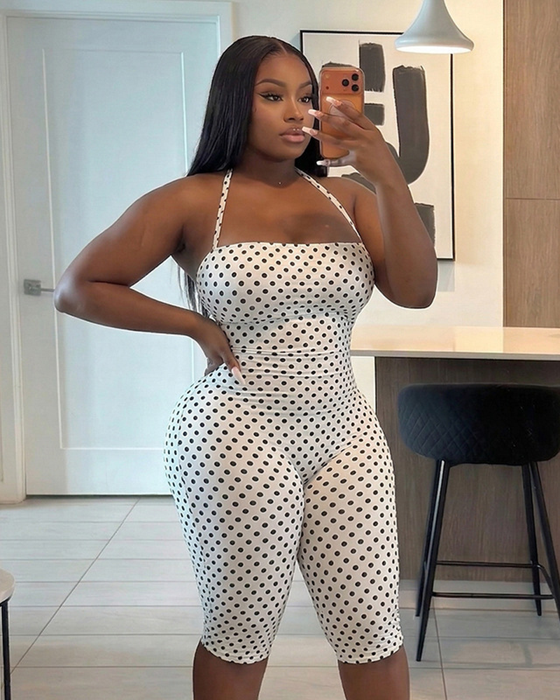 Women's Polka Dot Sleeveless Halter Bodycon Jumpsuit
