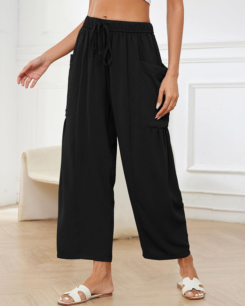 Women's Linen Blend Wide Leg Loose Pants Casual Beach Palazzo Harem Pockets