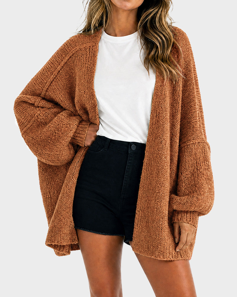 Lightweight Oversized Lantern Sleeve Sweater Open Front Knit Cardigan