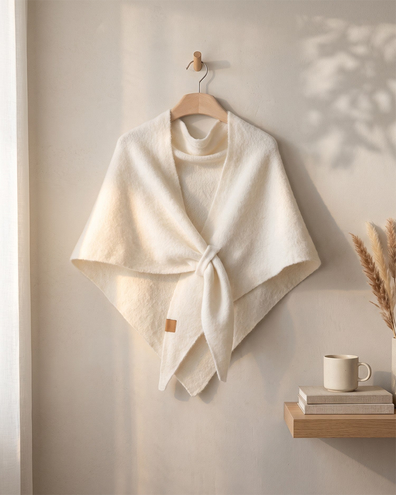 Soft Knitted Wrap Shawl Thick Warm Knotted Detail Cover-Up