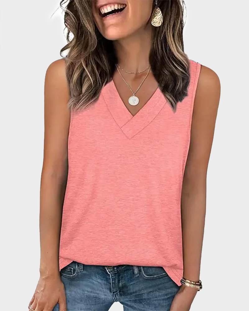 Summer V Neck Sleeveless Tank Top Trendy Basic Tee