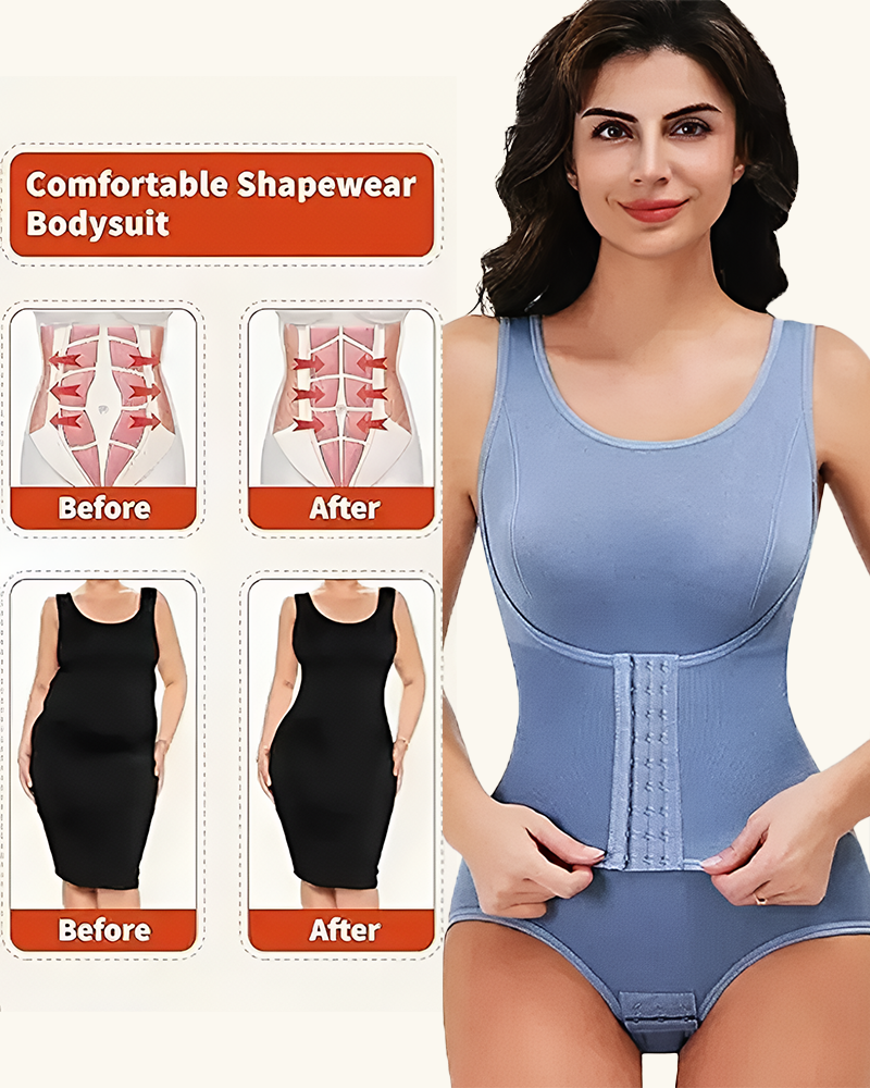 Zipper Bodysuit with Integrated Belt Tummy Control Shapewear for Daily & Posture