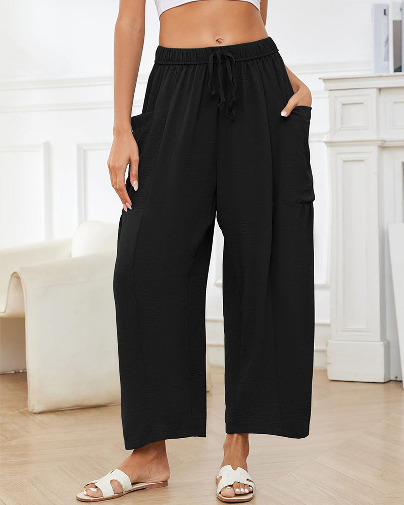 Women's Linen Blend Wide Leg Loose Pants Casual Beach Palazzo Harem Pockets