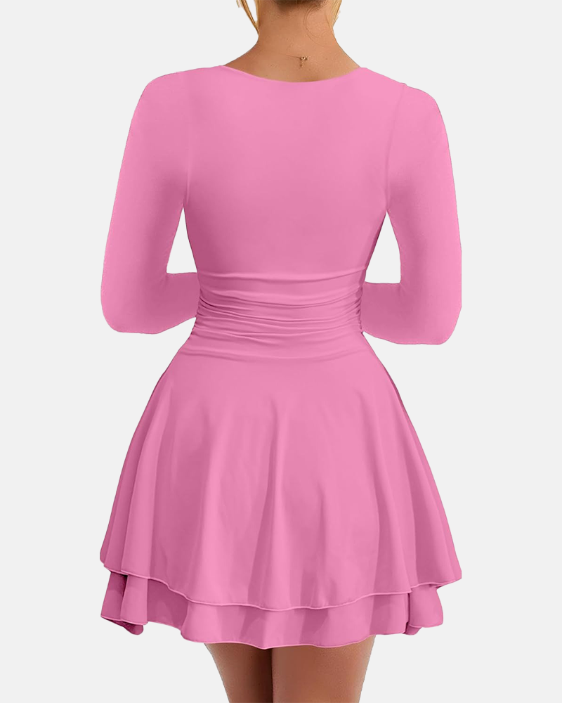 Square Neck Ruffle Hem Corset Party Mini Dress