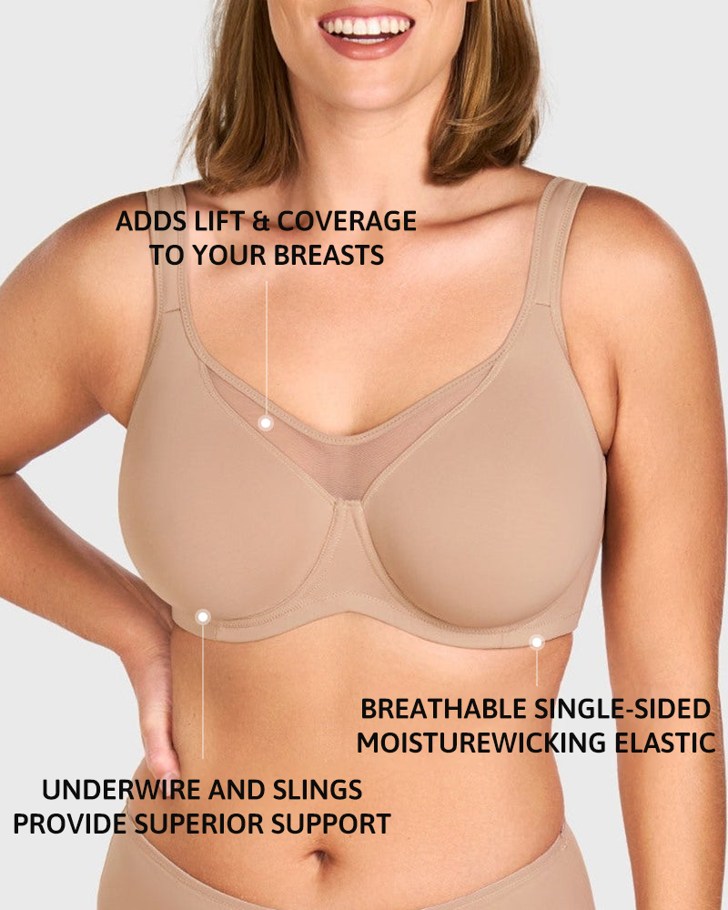 Mesh Unlined Full Coverage Non-padded Cooling Minimizer Bra