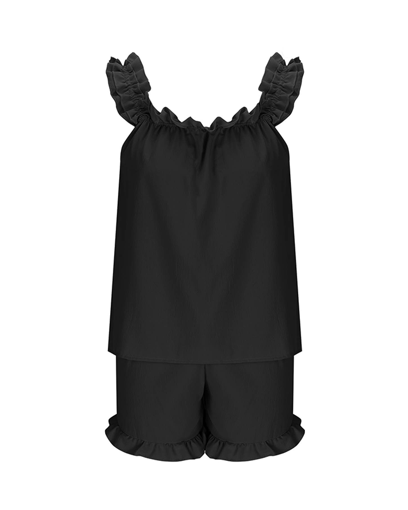 Women's 2-Piece Pajama Set: Ruffle Trim Top & Shorts