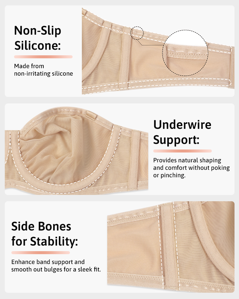 Strapless Mesh Underwire Balconette Bra