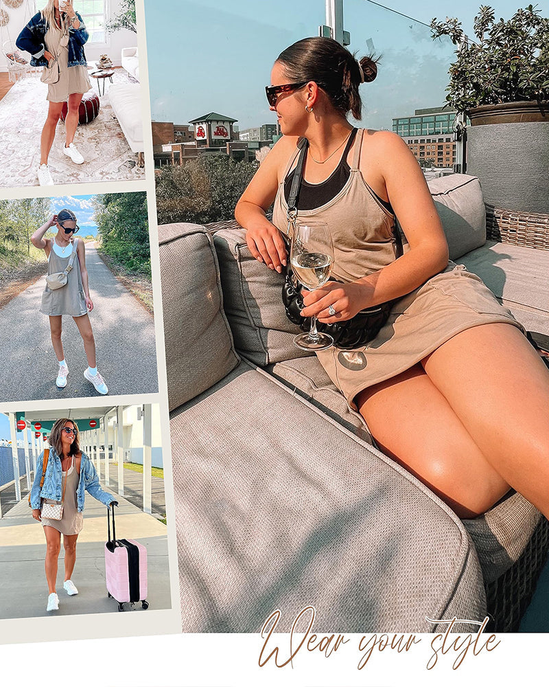 V Neck Spaghetti Strap Mini Dress Sleeveless Athletic Built in Shorts