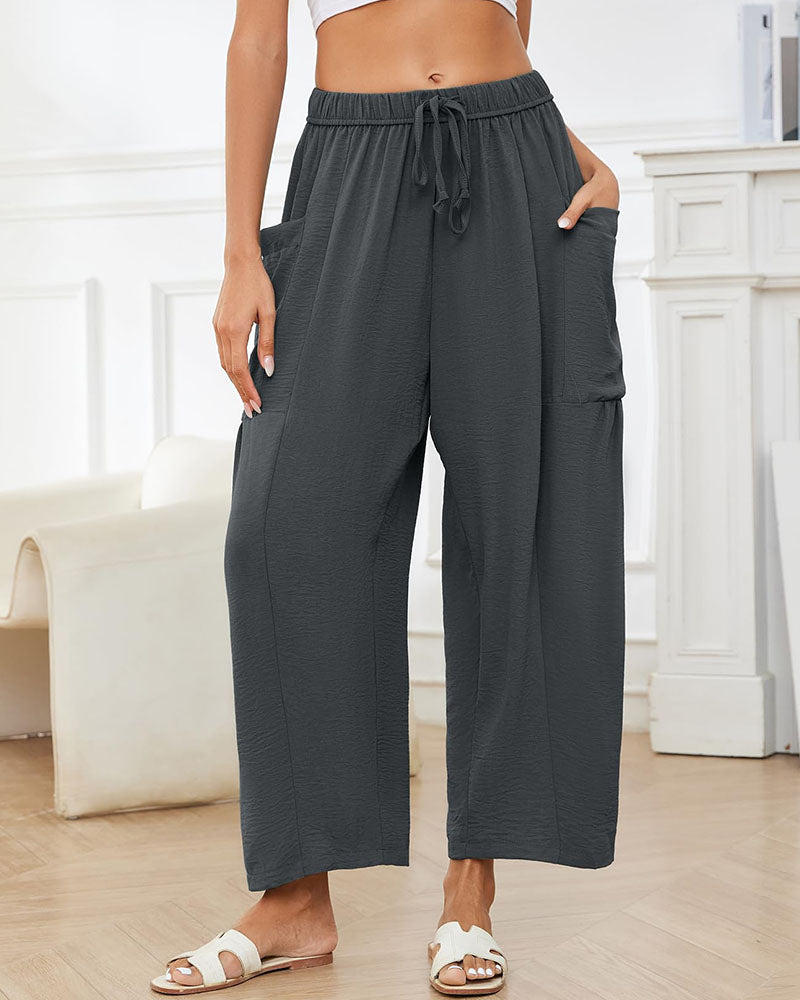 Women's Linen Blend Wide Leg Loose Pants Casual Beach Palazzo Harem Pockets