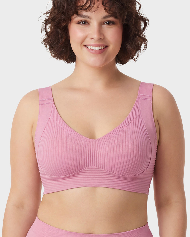Women's Solid Ribbed Push Up Soft Breathable Wireless Bra