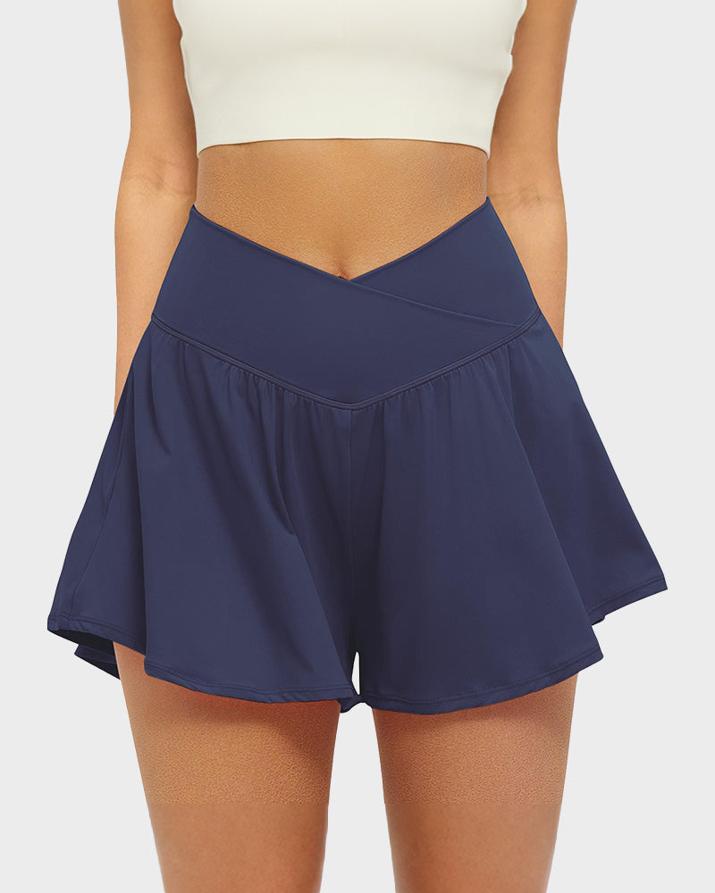 Women's 2 in 1 Crossover Flowy Running Shorts with Pockets Tennis Workout Skort
