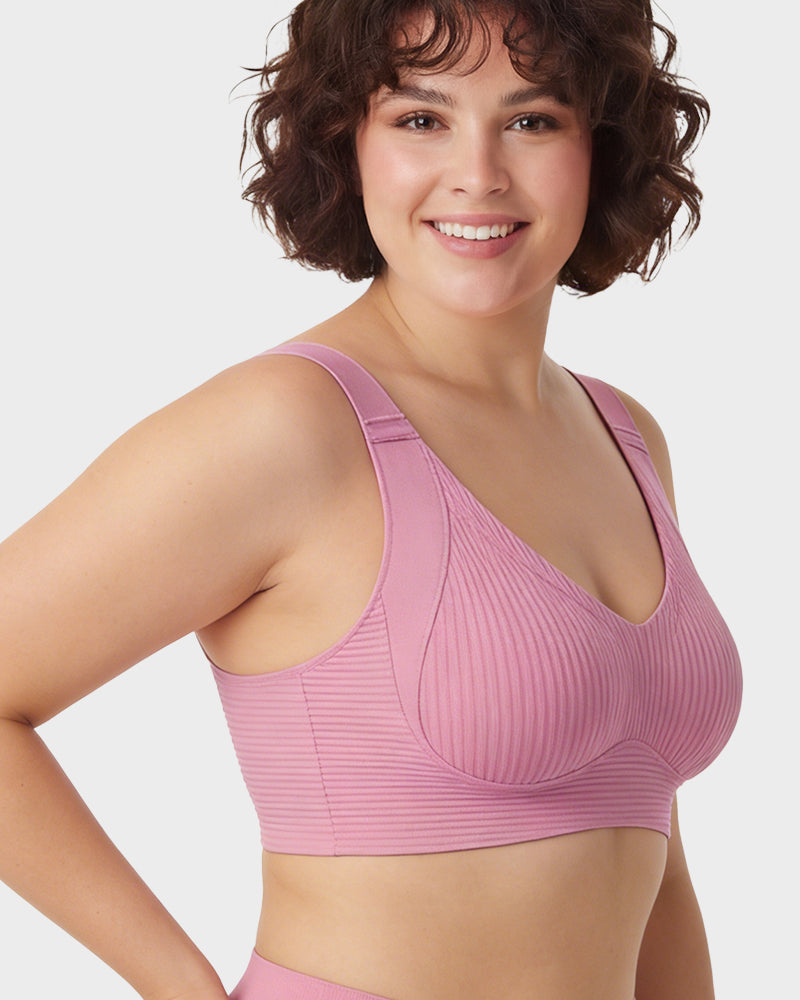 Women's Solid Ribbed Push Up Soft Breathable Wireless Bra