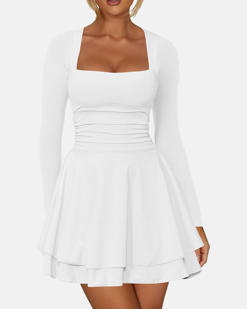 Square Neck Ruffle Hem Corset Party Mini Dress