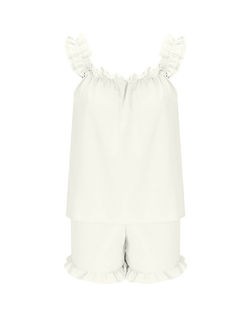 Women's 2-Piece Pajama Set: Ruffle Trim Top & Shorts