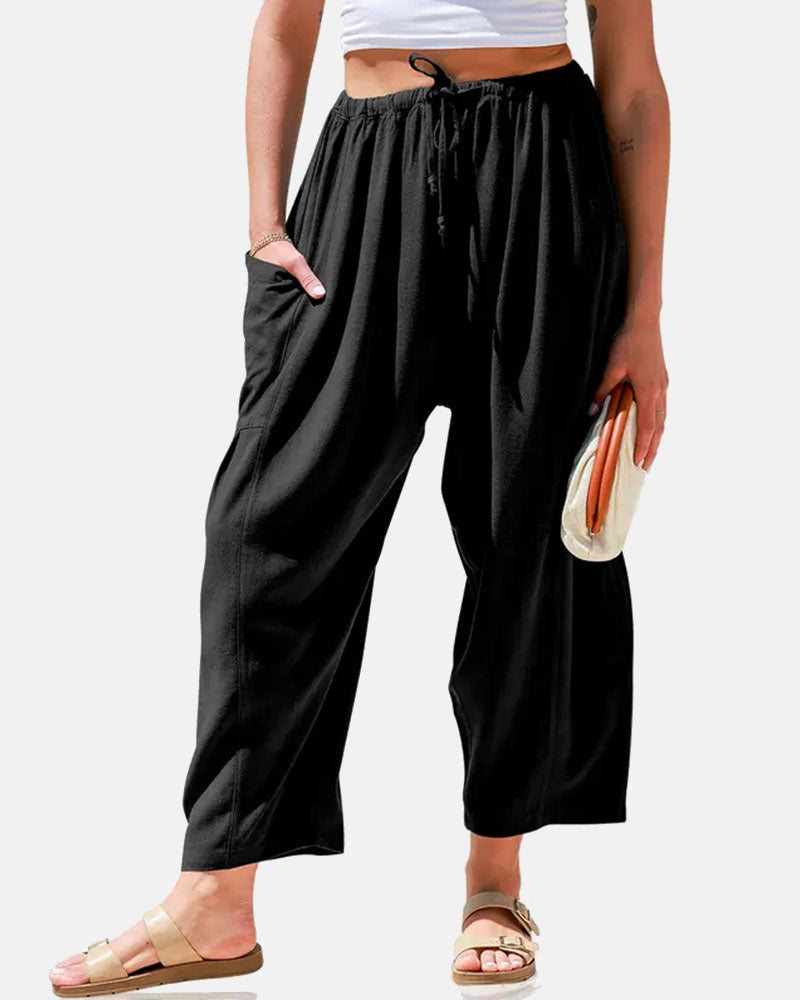 Women's Linen Blend Wide Leg Loose Pants Casual Beach Palazzo Harem Pockets
