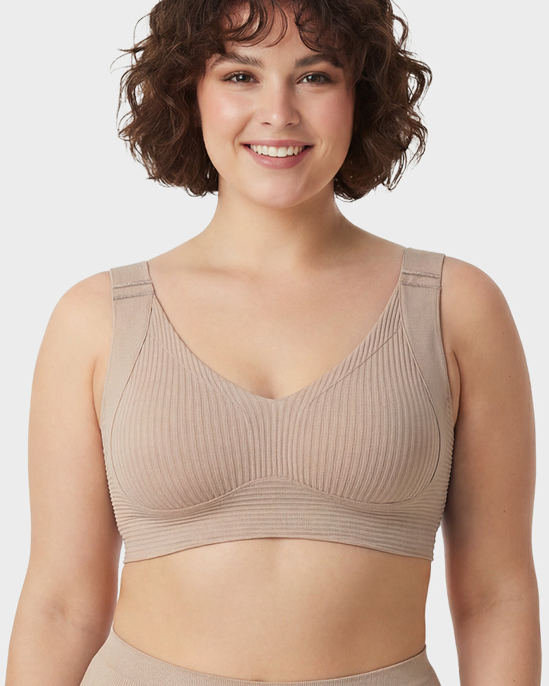 Women's Solid Ribbed Push Up Soft Breathable Wireless Bra